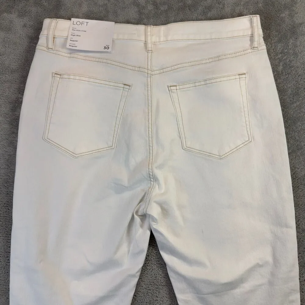 LOFT Jeans Pants Women 30/10 White The Kick Crop High Rise Regular Fit Flare NWT